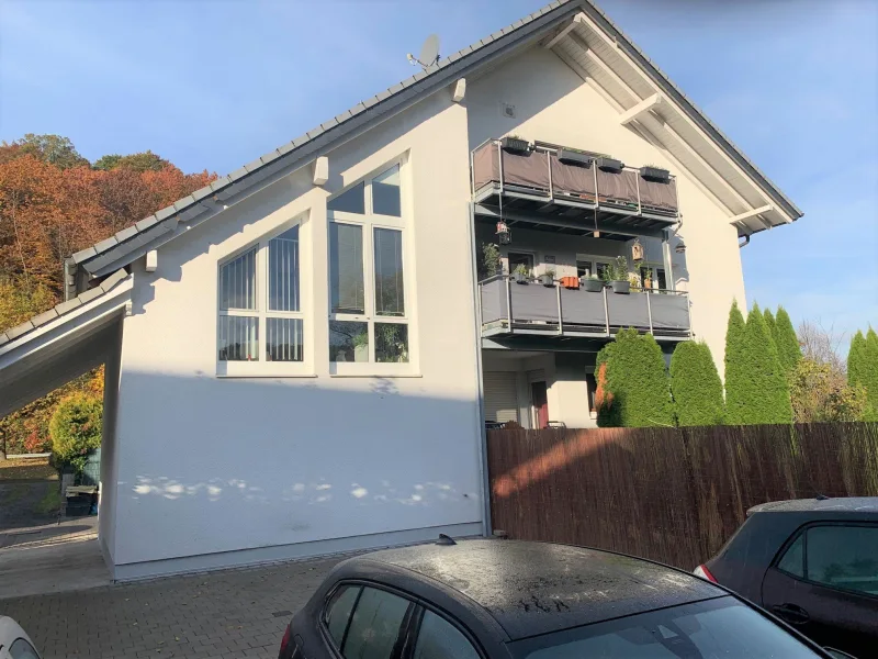 Ostfassade mit Balkonen - Haus kaufen in Biebergemünd - Massives Mehrgenerationenhaus mit 4 Wohnungen