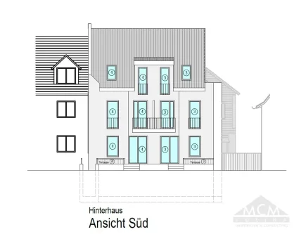 Hinterhaus Ansicht Süd_15 - Haus kaufen in Hanau / Klein-Auheim - Reihenendhaus auf einem schönen Gartengrundstück ruhig in zweiter Reihe - Neubau-Erstbezug- KFW 40-Standard