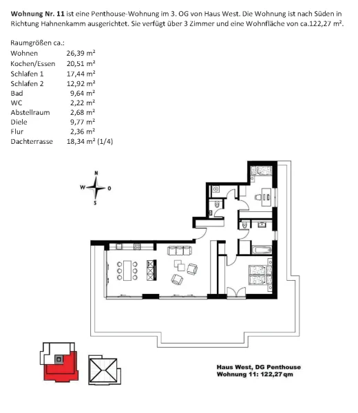 Grundrissplan Wohnung 11 Kahlauen mit Erläuterung