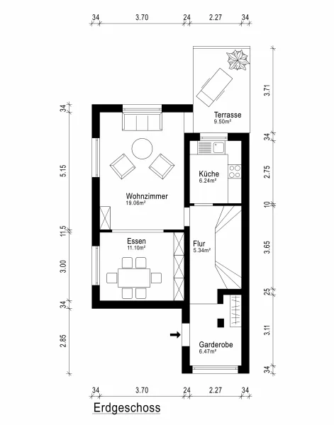 Grundrisspla EG - Haus mieten in Gelnhausen - **Doppelhaushälfte mit 2 Garagen in guter Wohnlage von Gelnhausen-Roth**