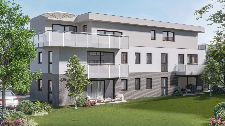 Gartenansicht Visualisierung - Wohnung kaufen in Flörsheim - Neubauprojekt - Kompakte Gartenwohnung - 3-Zimmer und Stellplatz