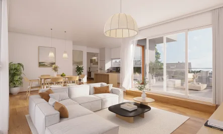 Visualisierung Wohnzimmer - Wohnung kaufen in Flörsheim - Moderne Penthouse Wohnung mit zwei Dachterrassen