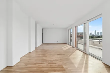 Wohnbereich - Wohnung mieten in Frankfurt - Neubau Erstbezug - 4-Zimmer-Penthousewohnung mit Dachterrasse und Skyline-Blick