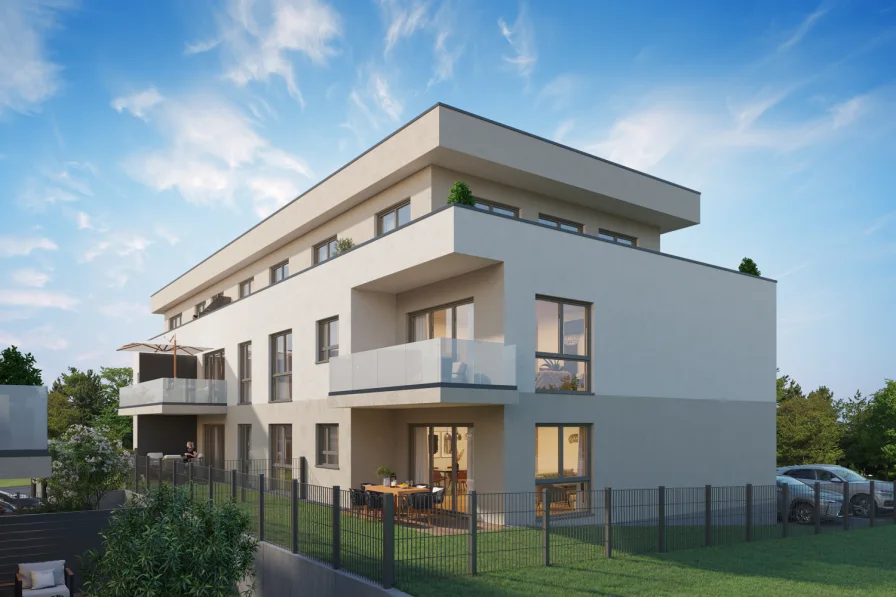 Gartenansicht Visualisierung - Wohnung kaufen in Hofheim - Moderne 4-Zimmerwohnung im Effizienzhaus 40