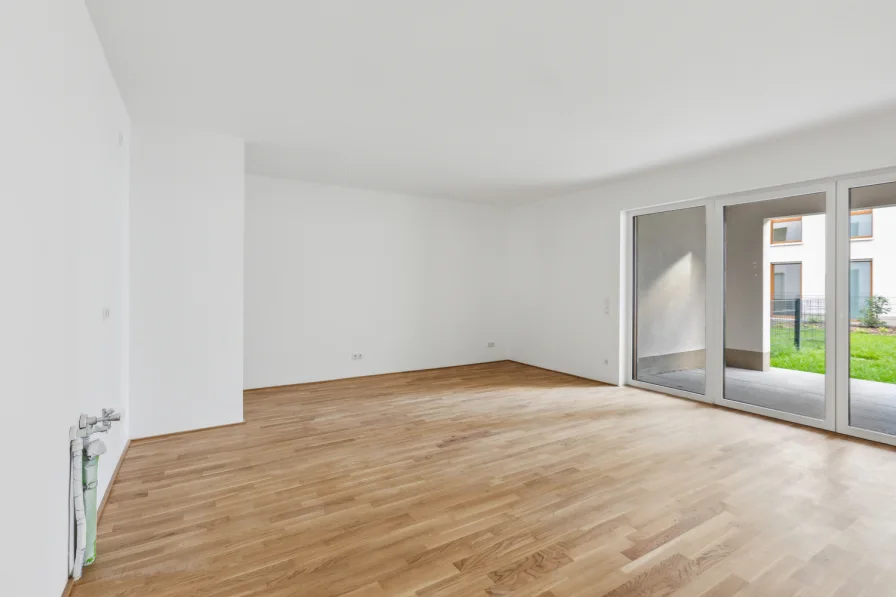 H7762 Wohnzimmer-Küche - Wohnung kaufen in Frankfurt - Moderne Gartenwohnung im Erstbezug – Ihr neues Zuhause im Effizienzhaus