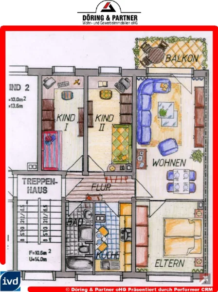 Raumaufteilung - Wohnung mieten in Gera - Neu saniert und fairer Preis --- 4-Raum-WE mit Balkon + PKW-Stellplatz !