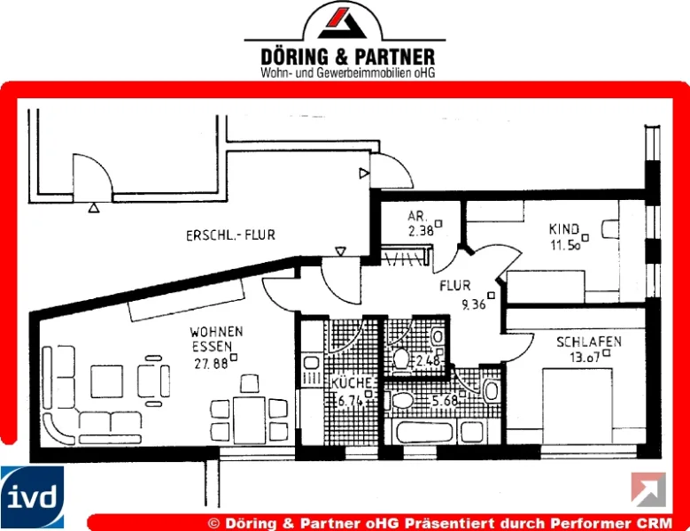 Raumaufteilung - Wohnung mieten in Gera - Moderne 3-Raum-Wohnung mit Aufzug in Gera-Debschwitz !