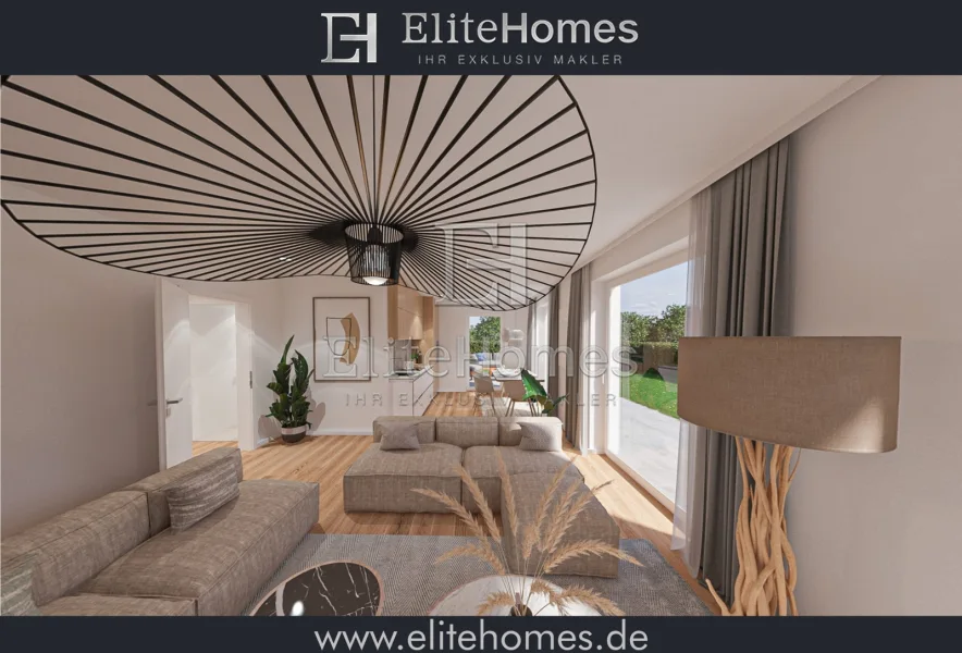 Wohnbereich-Titel - Wohnung kaufen in Köln / Rodenkirchen - Rodenkirchen: Attraktive 3 Zimmer Neubau-Erdgeschoßwohnung mit Garten