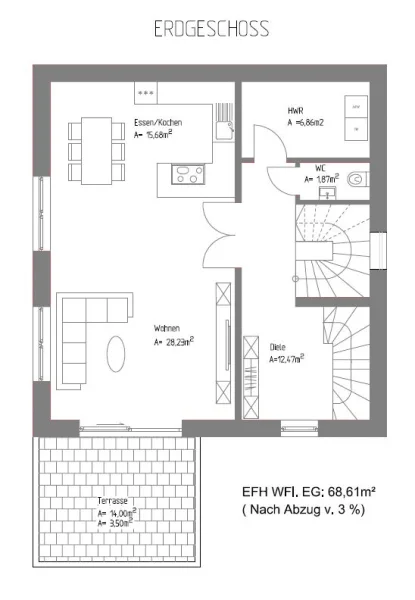 Grundriss Erdgeschoss - Planungsoption Einfamilienhaus 
