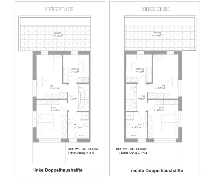 Grundriss Obergeschoss - Planungsoption Doppelhaus