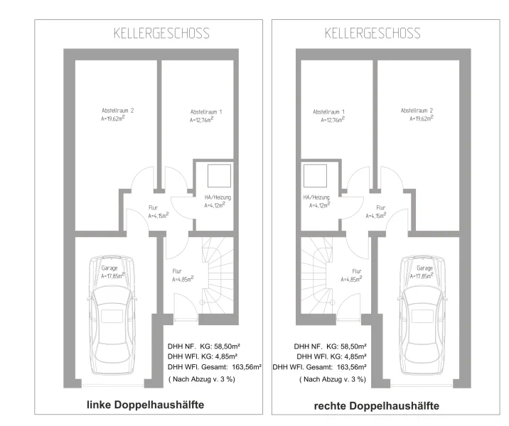 Grundriss Kellergeschoss - Planungsoption Doppelhaus