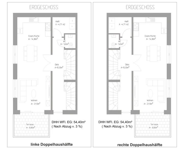 Grundriss Erdgeschoss - Planungsoption Doppelhaus