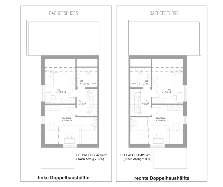 Grundriss Dachgeschoss - Planungsoption Doppelhaus