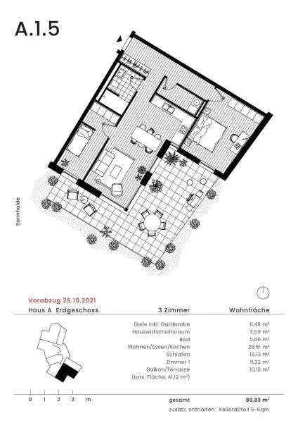 Erdgeschoss mit Terrasse ETW A 1.5