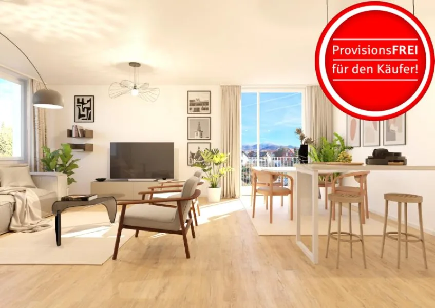 Visualisierung Wohnbereich - Wohnung kaufen in Denzlingen - Helle & moderne Neubauwohnung mit Balkon