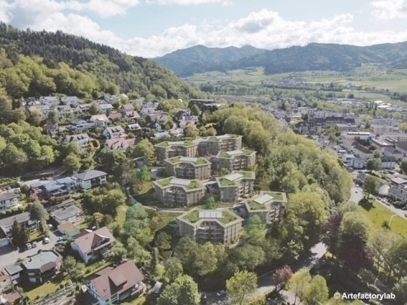 Luftbild mit visualisiertem Bauvorhaben