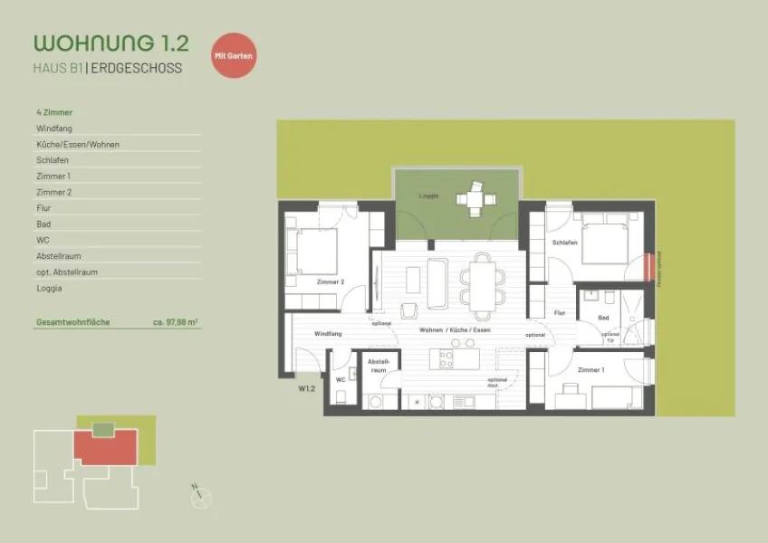 Grundriss ETW 1.2 mit Sondernutzung Garten