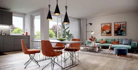 Visualisierung Wohnen mit Küche - Wohnung kaufen in Kirchzarten - hübsche Neubau-Wohnung mit schönem Balkon