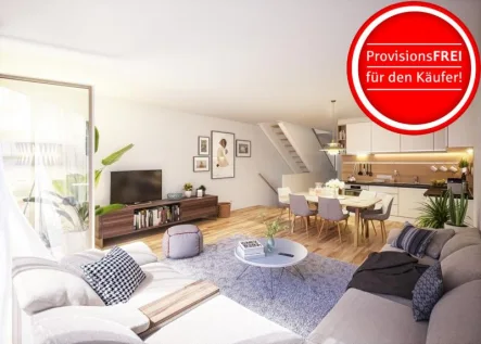 Visualisierung_mit Treppen in KG und OG - Wohnung kaufen in Freiburg im Breisgau - Erstbezug: Maisonette mit Privatgarten in famiienfreundlichem Quartier