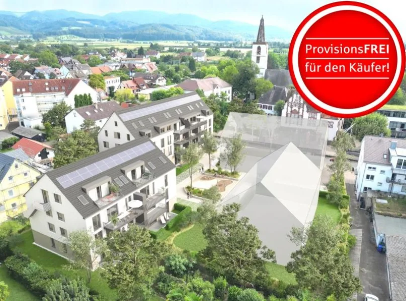 Visualisierung Bauvorhaben Sommerhöfe (links) - Wohnung kaufen in Denzlingen - Moderne 4-Zimmer Dachgeschoss-Galeriewohnung im Neubau – Stilvolles Wohnen auf zwei Ebenen