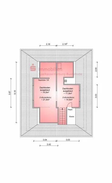 Grundriss teilausgebauter Dachboden