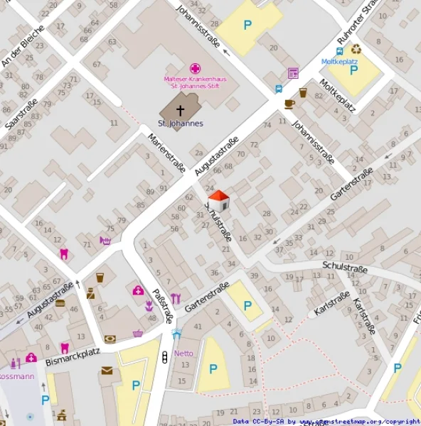 Lageplan nah - Wohnung mieten in Duisburg - Schöne DG Wohnung in sehr gepflegtem 6 Parteien Haus - ruhige Seitenstraße - unbedingt ansehen!