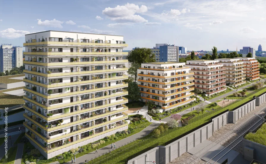 Außenvisualisierung Haus 1-5 - Wohnung kaufen in Leipzig - Leben auf ca. 50 m² mit offenem Wohn- und Kochbereich sowie Balkon