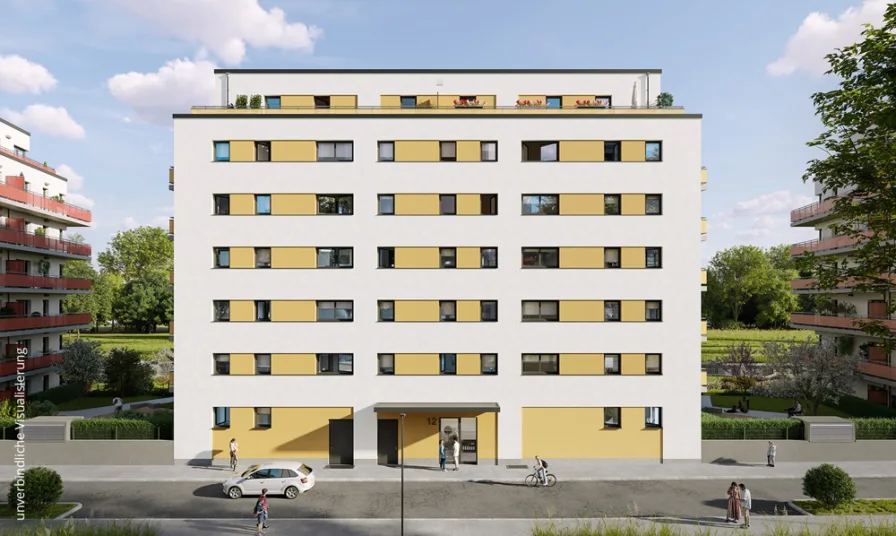Außenvisualisierung Haus 2 Straßenseite - Wohnung kaufen in Leipzig - 2-Zimmer Wohnung mit Balkon im Dösner Weg