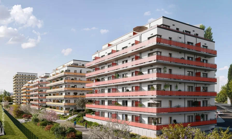 Außenvisualisierung Haus 1 - Wohnung kaufen in Leipzig - NEUBAU: Modernes Wohnen auf 2-Zimmern mit Balkon in idealer Lage