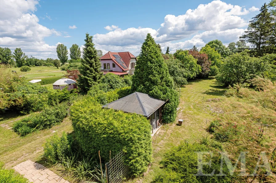 Blick aus dem Fenster in den Garten