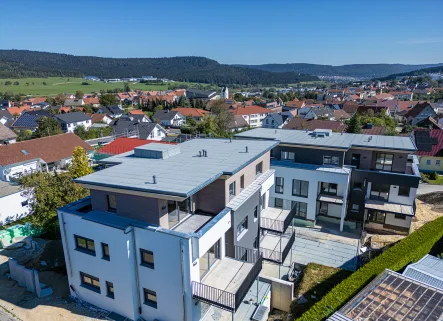 Drohne-02klein - Wohnung mieten in Gosheim - ERSTBEZUG: Attraktive 3-Zimmer-Mietwohnung im Erdgeschoss mit GARTENANTEIL