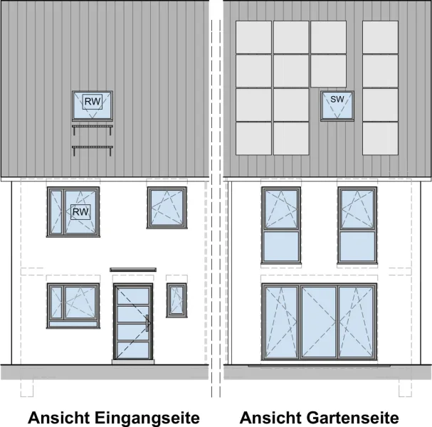 Eingangs- und Gartenansicht