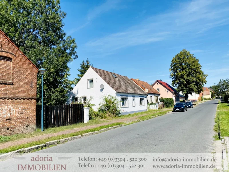 Straßenansicht - Haus kaufen in Oberkrämer / Schwante - Sanierungsobjekt - mit Nebengebäude und großem Grundstück und Feldblick - Schwante