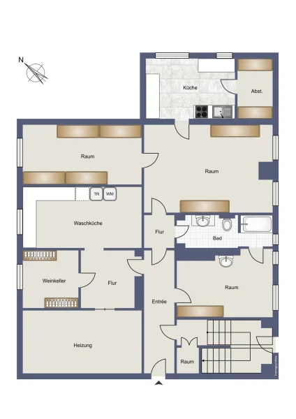 Grundrissskizze Souterrain mit Einliegerwohnung