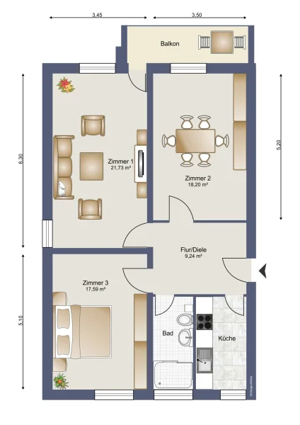 Grundrissskizze - Wohnung kaufen in Berlin - Schöner wohnen, sanierte Wohnung im Hansaviertel