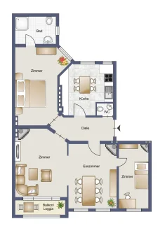 Grundrissskizze - Wohnung kaufen in Berlin - Sehr schön wohnen, gut geschnittene und unvermietete Eigentumswohnung in bester Lage