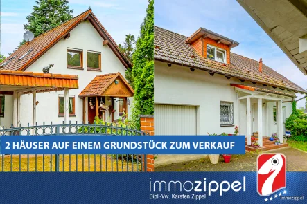 Ansichten der 2 Häuser - Haus kaufen in Petershagen-Eggersdorf - Zwei EFH auf einem Grdst. in Eggersdorf: EFH, Bj. 1994 mit 4 Zi.und EFH Bj. ca.1954 (mod.) mit 3 Zi.