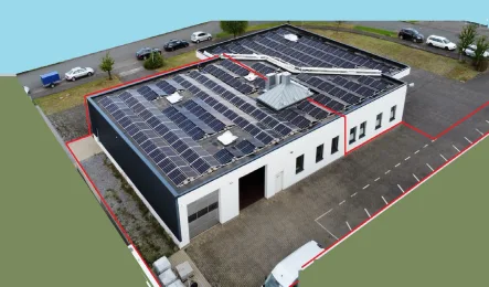 Luftbild von Ost - Halle/Lager/Produktion mieten in Paderborn - Gepflegte Werkstatt/Halle mit Büros und Eigenstrom aus PV-Anlage