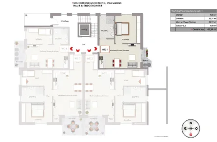 WE 1	2ZDB,T	43,29 m² - Wohnung kaufen in Schloß Holte-Stukenbrock - Feine 2-Zimmer-Wohnung mit ca. 50 m²