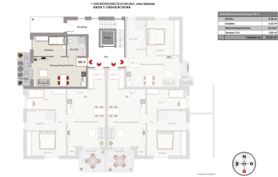 WE 4	2ZDB,T	39,82 m² - Wohnung kaufen in Schloß Holte-Stukenbrock - Kompakte 2-Zimmer-Wohnung mit ca. 40 m² ***1783 R-WE4