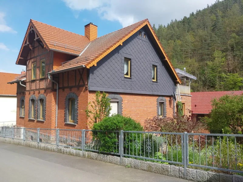 Haus  und Gartenansicht Straße - Haus kaufen in Saalfelder Höhe / Unterwirbach - Charmantes Einfamilienhaus in Unterwirbach mit großem Grundstück und vielfältiger Nutzung