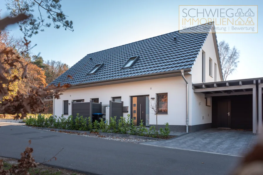 Ansicht vorn - Haus mieten in Korswandt / Ulrichshorst - Doppelhaus nahe Ahlbeck, 4 Zimmer, Klimaanlage,Fußbodenheizung, Sauna, Carport, Garten