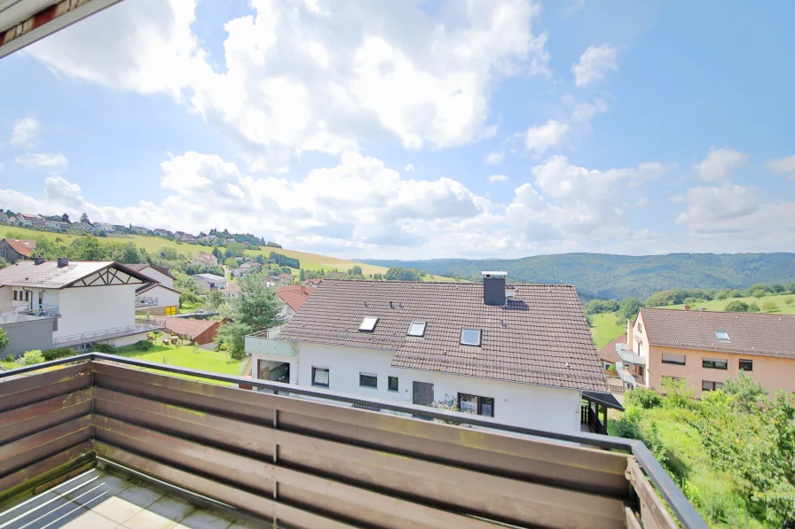 Blick vom Balkon in die Ebene - Wohnung kaufen in Oberzent - Bezugsfrei in Oberzent/Rothenberg. Gut aufgeteilte 4-Zimmerwohnung mit herrlicher Aussicht