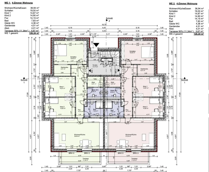 Grundriss Erdgeschoss Wohnung 1 und Wohnung 2