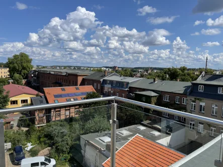 Der Ausblick von der Dachterrassen - Wohnung mieten in Schwerin - Altbauwohnung mit modernem Komfort: 100 m², Fahrstuhl, Dachterrasse + 2 Balkone + Pfaffenteichblick