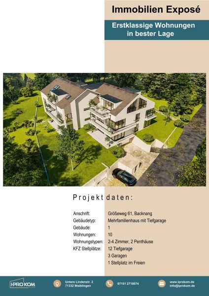  - Wohnung kaufen in Backnang - Kapitalanleger aufgepasst! Neubau 2,5-Zi-WHG in Größeweg, BacknangBeste Lage, tolle Architektur