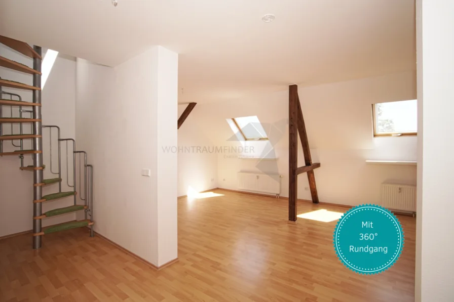 Startbild 360° - Wohnung mieten in Chemnitz / Kaßberg - !! 2 Monate Kaltmietfrei !! Großzügige 3,5 Zimmer DG-Wohnung am Fuße des Kaßberg