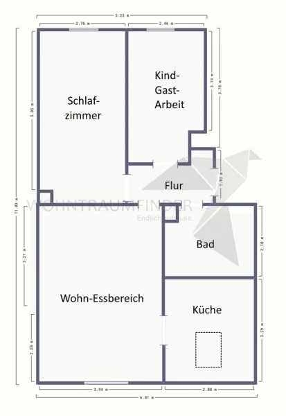 Grundriss 3 Raum DG-Whg., Dachgeschoss rechts