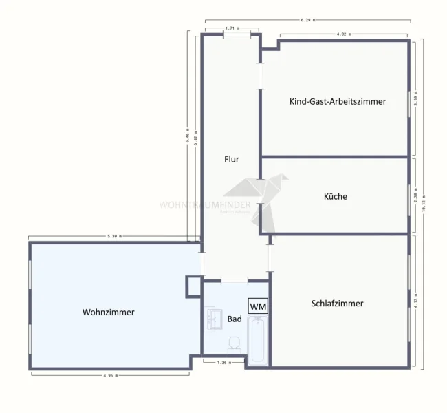 Grundriss 3 Raum Whg., 3.OG links