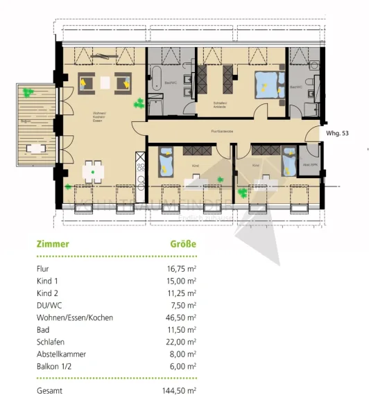 Grundriss WE53-4 Raum 2.DG 144,50m²